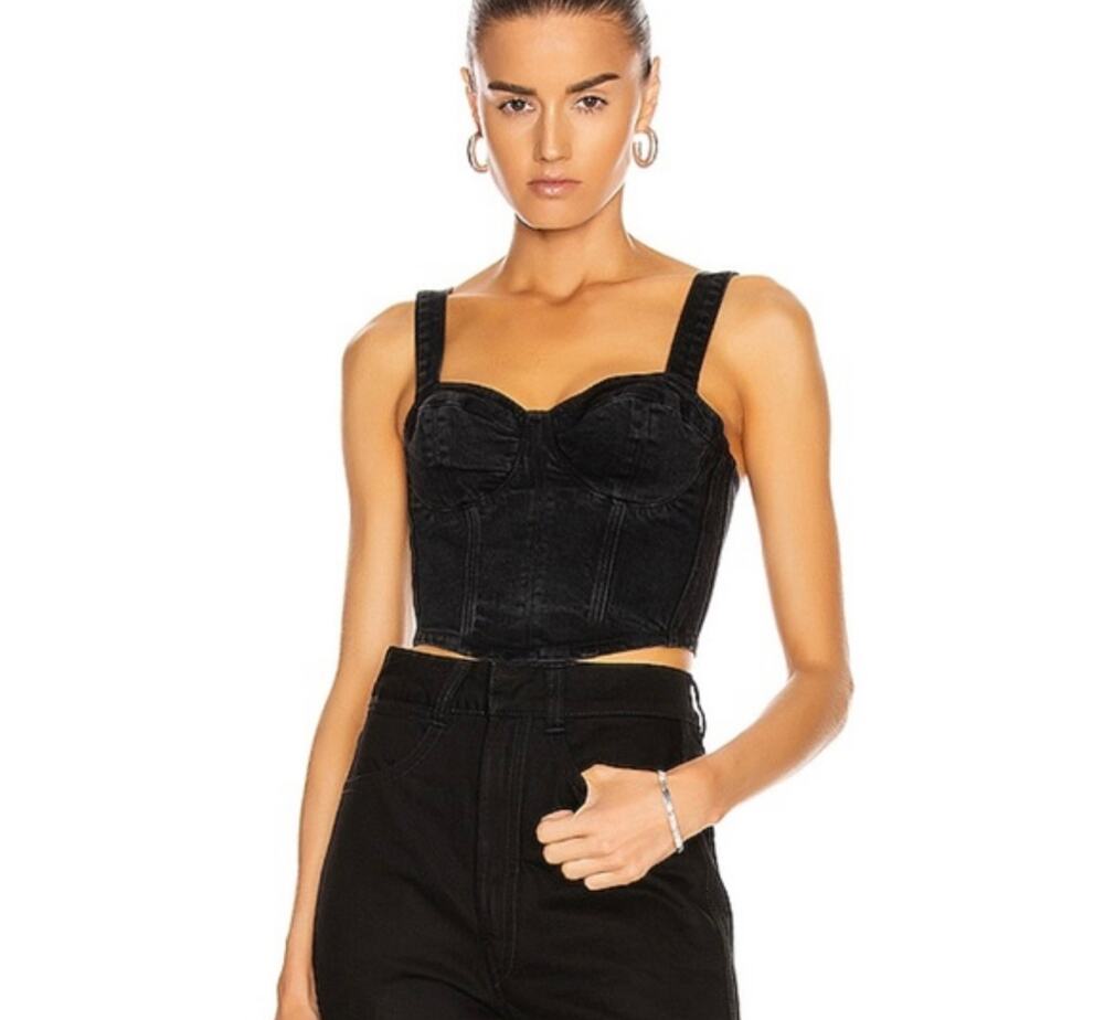 GRLFRND Black Denim Cropped Zipper Back Maria Top All The Stars Size Medium